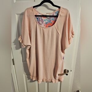 Elegant Blush Ruffle Sleeve Blouse